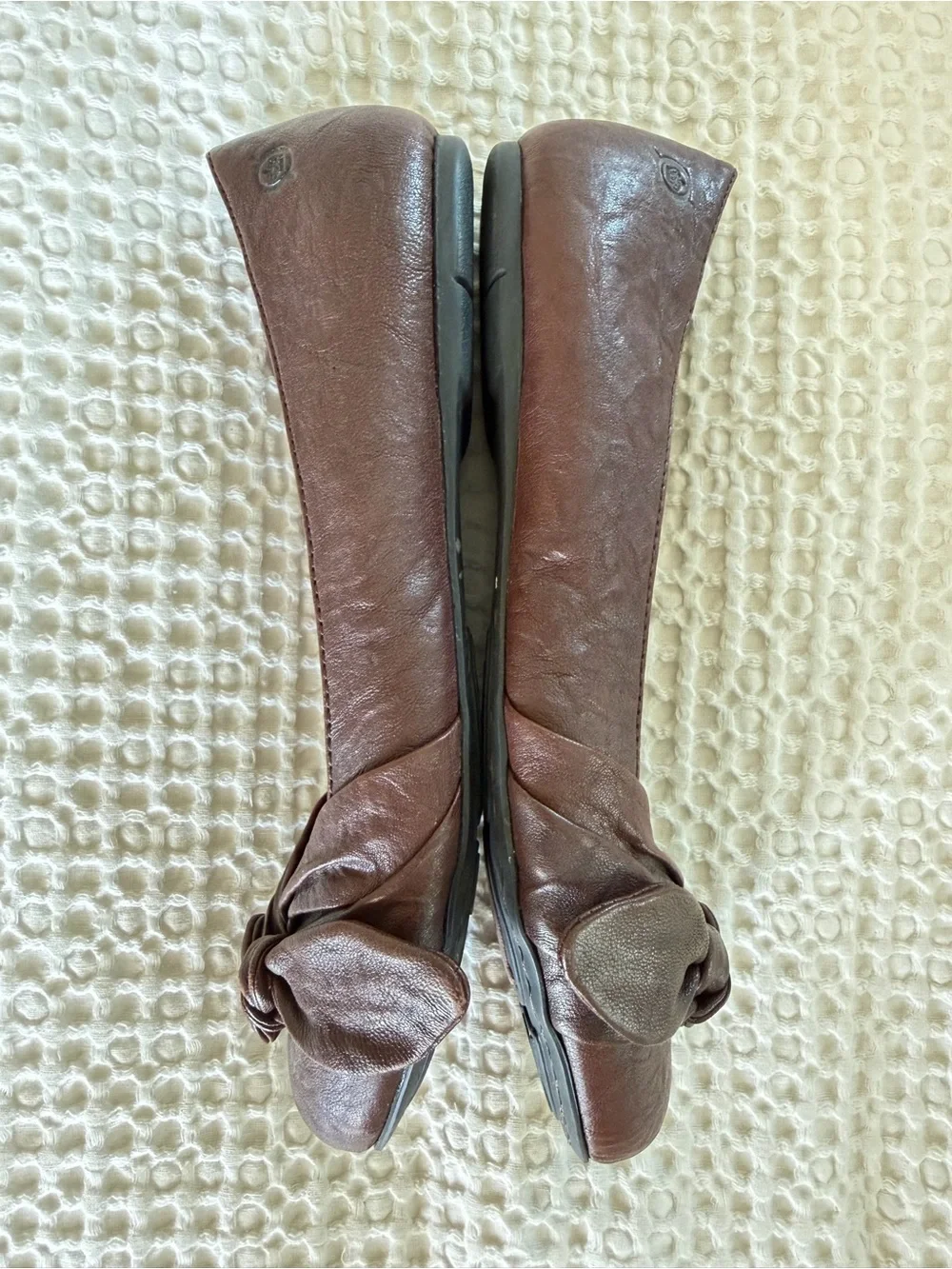 Børn Brown Leather Y2K Bow Ballet Flats size 8 w/ Leopard Lining